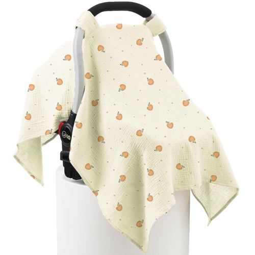 100% Muslin Cotton Car Seat Cover Baby, Carseat Canopy Cover, Universal Fit Stroller Covers for Boys and Girls (Cute Cherry)