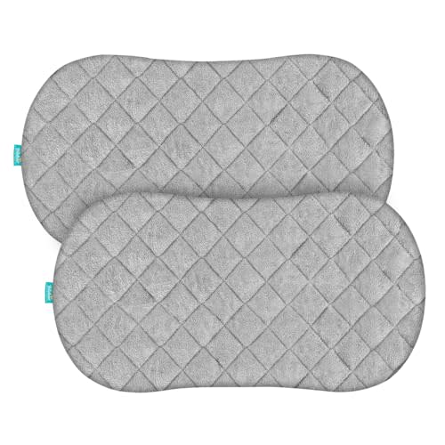 Bassinet Mattress Pad Cover, Waterproof, Ultra Soft Bamboo Viscose Fleece Surface, Universal Fit for Hourglass/Oval Bassinet Mattress, 2 Pack, Washer & Dryer, No Loosen and Pre-Shrinked, Grey
