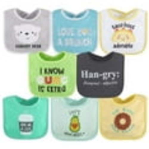 The Peanutshell Cotton Baby Bibs for Girls or Boys, 8 Pack, Green, Blue, Yellow