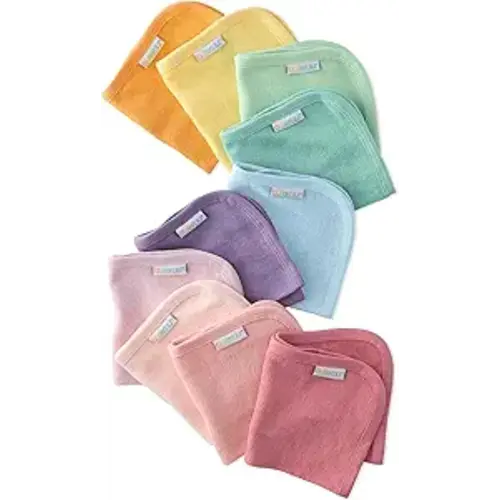 River 10-Pack Baby Terry Washcloths 100% Organic Cotton Absorbent for Baby and Toddler Boys & Girls, Sunny Pink Rainbow, One Size