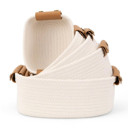 Beautiful Storage Basket Set of 5 - Sturdy Jute Rope Baskets for Shelves Are Perfect for Organizing Your Home - Quality Storage Bins Easily Fit With Any Nursery or Bedroom Decor