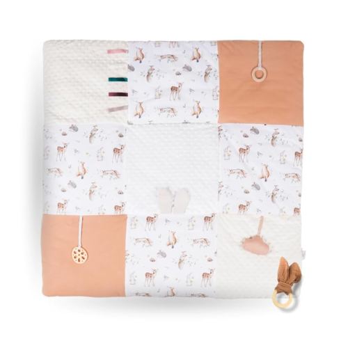 Baby Play Mat for Floor 43x43 - Soft and Padded Play Area - Non-Toxic and Washable - 5 Toys for Sensory Exploration and Motor Skill Development - Newborn Infant Baby Essentials Gift