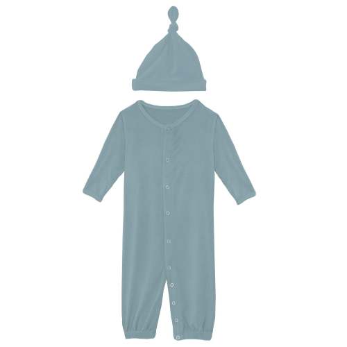 Layette Gown Converter & Single Knot Hat Set in Stormy Sea