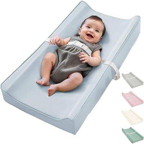 Vegan Leather Waterproof Baby Changing Pad - Wipeable, Extra Thick & Portable & Non-Slip Diaper Mat for Dresser, Crib, Travel | Soft & Safe (Blue)
