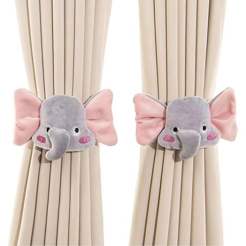 2pcs Curtain Ties Flower Curtain Buckles, Children's Room Curtain Ties, Curtain Accessories,Cute Flower Curtain Ties Decorative Rope for Bedroom Window Treatment (Elephant)