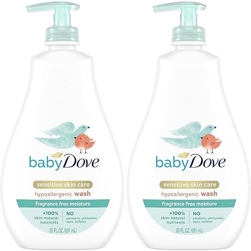 Baby Dove Sensitive Skin Care Baby Wash For Bath Time, Moisture Fragrance Free and Hypoallergenic, Washes Away Bacteria 20 oz (Pack of 2)