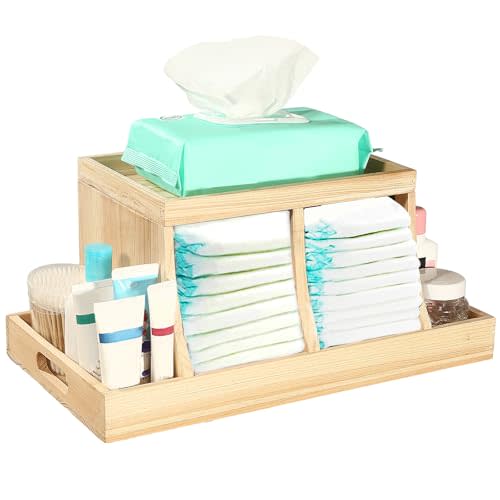 Three colors Diaper Organizer, Wooden Diaper Caddy Organizer, Changing Table Organizer, Diaper Storage Organizer, Nursery Baby Organization (Brown)