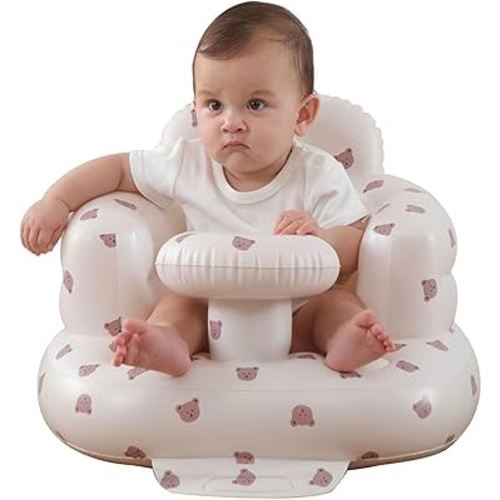 Upgrade Inflatable Baby Seat with Tray for Babies 3-36 Months, Built in Air Pump Bumbo Seat with Tray, Load-Capable Baby Chair Sit Me up Floor Seat for Baby, Learning to Sit&Feeding