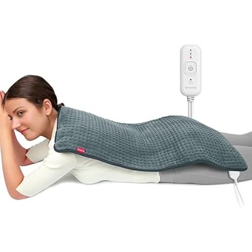 Comfytemp Extra Large Heating Pad for Back & Period, 33''x 17'' King Size, FSA Eligible Items Only List, HSA Approve Electric XL Heated Pad for Shoulder/Neck/Knee, Small Lap Blanket, Washable (Gray)