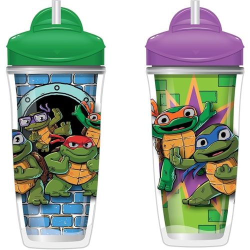 Playtex Baby Sipsters Stage 3 Straw Cups, Spill-Proof, Leak-Proof, Insulated - Teenage Mutant Ninja Turtles 3D Graphics, 9 Oz, 2 Count