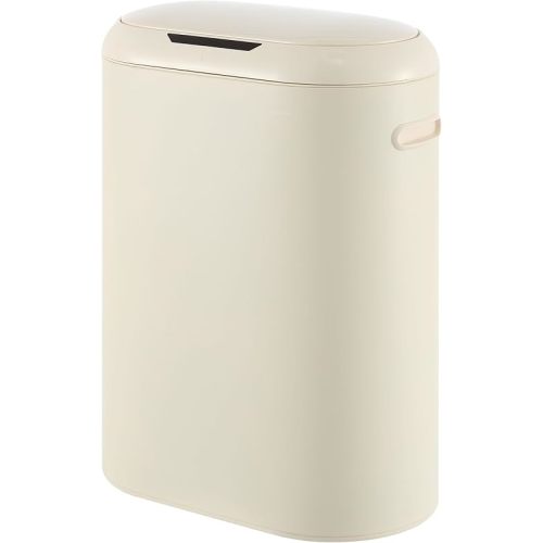 happimess HPM1016D Robo Kitchen 13.2-Gallon Slim Oval Motion Sensor Touchless Trash Can with Touch Mode, Fingerprint Resistant, Modern, Minimalistic for Kitchen, Office, Bathroom, Limestone Beige