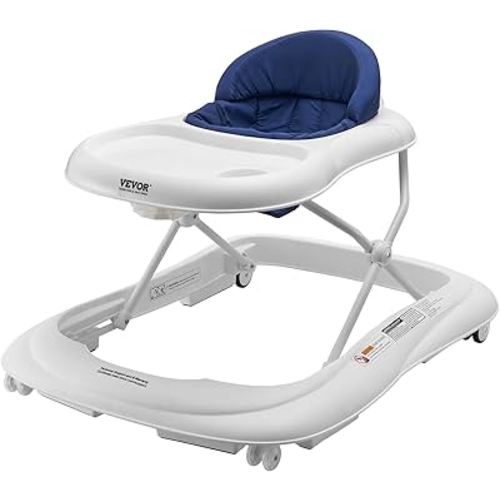 VEVOR Baby Walker, Foldable Baby Walkers and Activity Center on Wheels, 3-Level Height Adjustable Toddler Infant Walker with Feeding Tray, Anti-Rollover Activity Walker Helper for Boy Girl 6-12 Months