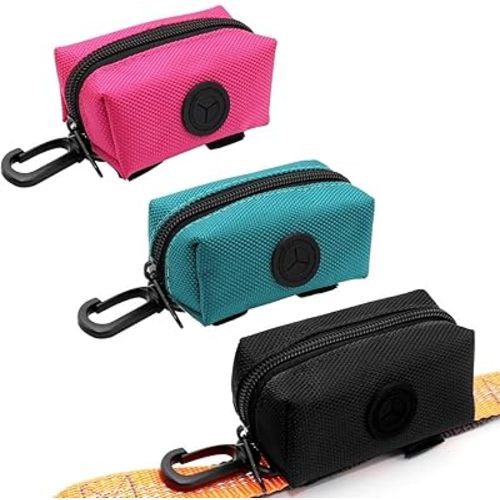 SLOSN 3 Pack Pet Waste Bag Dispenser with Zippered Portable Dog Poop Bag Holder, Great Accessory for Walking, Running with Dog (RoseRed Green Black)