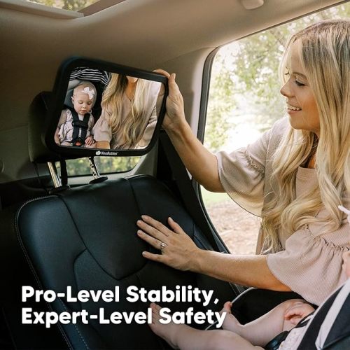 KeaBabies Large Shatterproof Baby Car Mirror - Safety Baby Car Seat Mirror - Baby Car Mirror for Back Seat Rear Facing Infant - Carseat Mirrors - Fully Assembled Baby Mirror For Car (Matte Black)