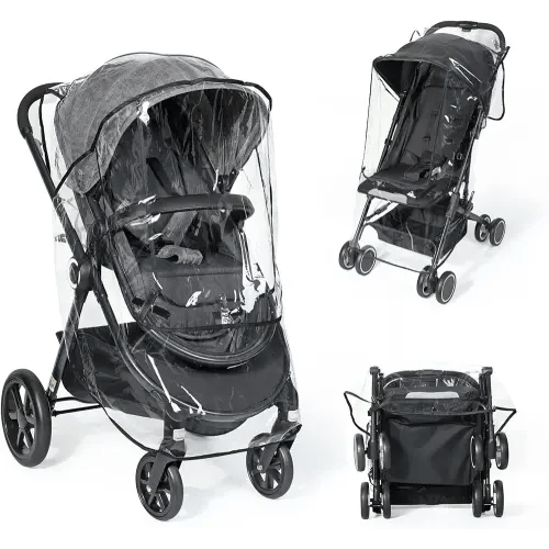 Universal Clear Stroller Rain Cover, No-zip Waterproof Stroller Cover - Food Grade EVA, Baby Travel Weather Shield, Breathable Rain Cover for Most Single Strollers, Joggers Accessories for Rain, Black