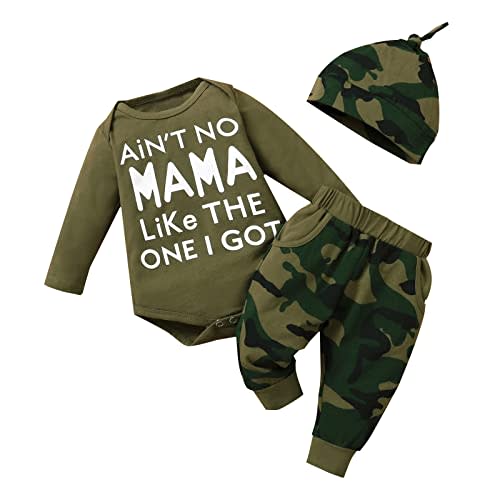 Aoswep Newborn Infant Baby Clothes Long Sleeve Romper + Pants + Hat 3PCS Outfits Set
