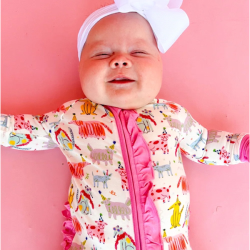 Party Puppy Birthday Bamboo Ruffle Romper I Poppy Kids Co
