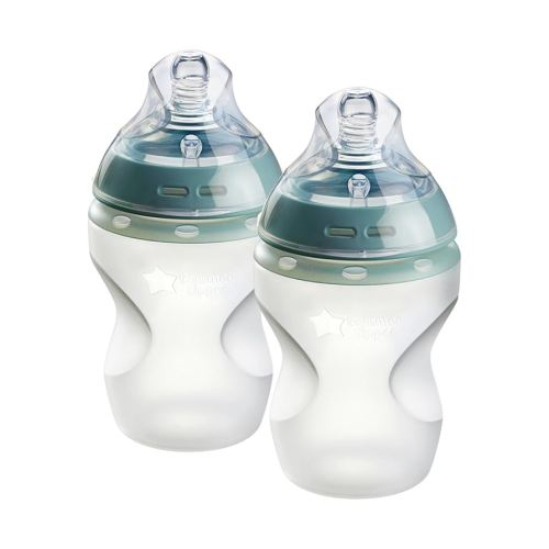 Tommee Tippee Natural Start Anti Colic 9 oz BPA Free Silicone Baby Bottles, 0+ Months, Silicone Feels Like Mother's Skin, Slow Flow Breast-Like Nipple, Clear, Pack of 2