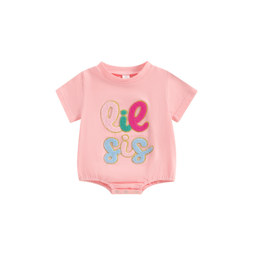 Mevireiy Little Sister Matching Outfits Short Sleeve Bubble Romper Onesie Bodysuit,Pink,0-3 Months
