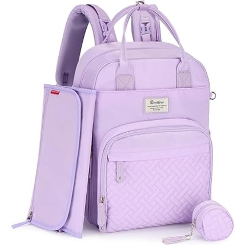 RUVALINO Diaper Bag Backpack, Multifunction Travel Pack Maternity Baby Changing Bags, Large Capacity, Waterproof, Light Purple