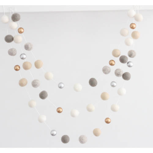 Neutral Luxe Felt Ball Garland- Silver Gold Cream Banner- Mantle Decor- Pom Pom garland- Farmhouse decor- gender neutral nursery