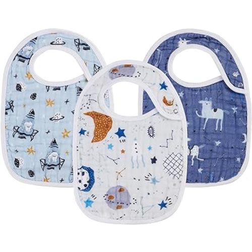 Snap Muslin Bibs for Baby Boys and Girls ,100% Cotton Baby Bibs with 3 Absorbent & Soft Layers, Baby Boy Bibs for Infants,Newborns and Toddlers,Adjustable,Machine Washable, Starry Tales
