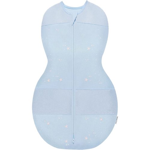 Happiest Baby Sleepea 5-Second Swaddle - 100% Organic Cotton Baby Swaddle Blanket - Doctor Designed Promotes Healthy Hip Development (Sky Blue Stars, Small)