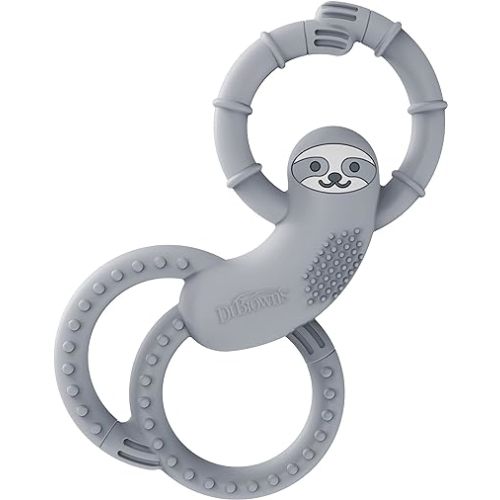 Dr. Brown's Flexees Sloth Teether for Infant & Baby, Gray, 100% Silicone, BPA Free, 3m+