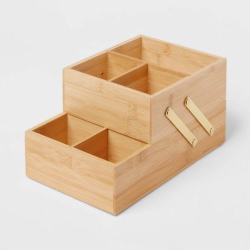 10" x 6" x 5" Hinged Bamboo Countertop Organizer - Brightroom™: Bathroom & Vanity Tray, Light Brown, Spot Clean
