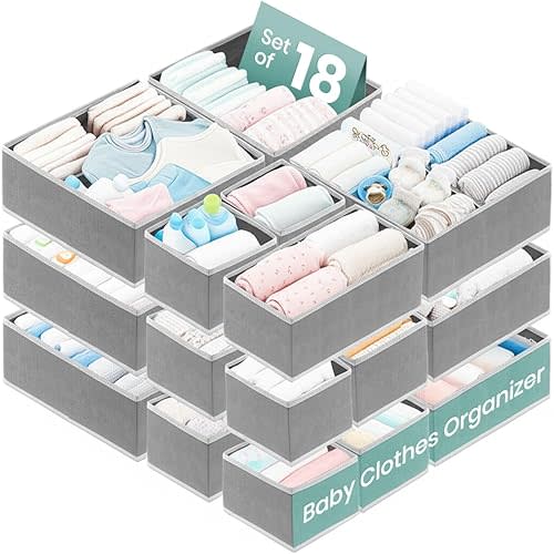 RFAQK 18 Pack Drawer Organizer Clothes-3 Sizes Dresser Organizer for Baby Clothes Organizer