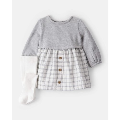 Baby Girl DayDream Fleece Plaid Dress - Grey/White - Carter's | Carter's