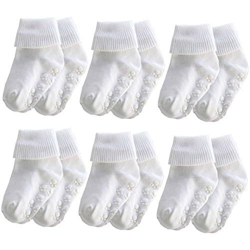 6 Pairs Infant Non-Slip Turn Cuff Cotton Socks