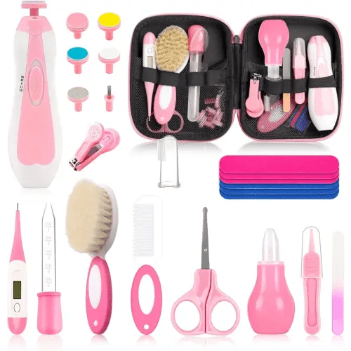 Kit de cuidado de la salud y aseo del bebé, juego de seguridad para bebés recién nacidos, juego de cuidado de la salud con cepillo para el cabello, cuchara medidora, cortaúñas para bebés, niñas y