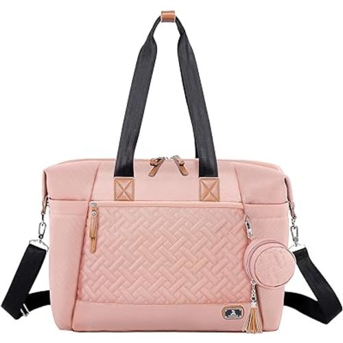 Dikaslon Diaper Bag Tote, Large Travel diaper tote for Mom and Dad, Multifunction baby tote bag for Boys and Girls with Pacifier Case and Changing Pad, Pink