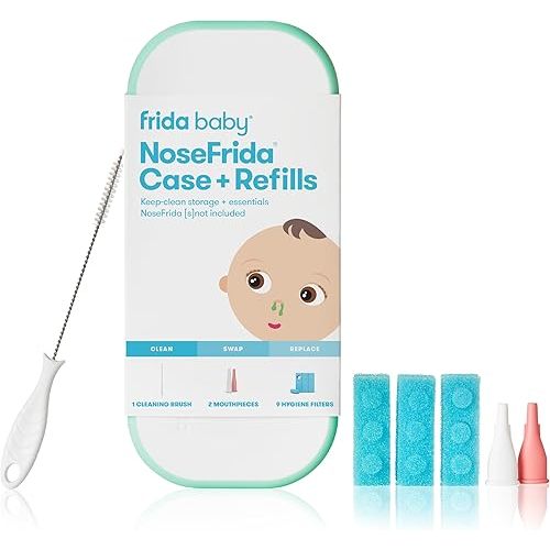 Frida Baby NoseFrida Case + Refills Accessories Kit, Includes Storage Travel Case, Bristle Cleaning Brush, 9 Hygiene Filters & 2 Tips for Cleaning and Storage of the NoseFrida Nasal Aspirator for Baby