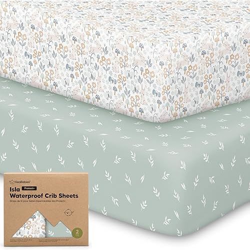 2-Pack Waterproof Baby Crib Sheets for Boys, Girls - 52x28 Viscose Derived from Bamboo Toddler Bed Sheet Neutral, Fitted Crib Mattress Protector Cover for Baby Bedding, Soft & Gentle (Prairie)