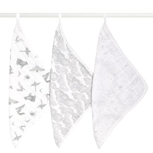 aden + anais Classic Boutique Washcloth Set, Super Soft 100% Organic Cotton, 3-Pack, Map The Stars