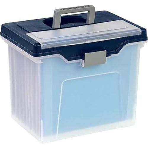 Office Depot Large Mobile File Box, Letter Size, 11 5/8in.H x 13 3/6in.W x 10in.D, Clear/Blue, 110988