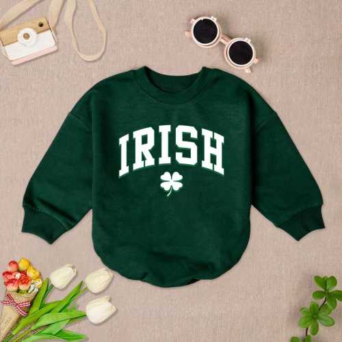 Irish Clover Baby Romper Sweater, St Patricks Day Baby Bodysuit, Saint Patricks Day Baby Romper, Shamrocks Baby Outfit