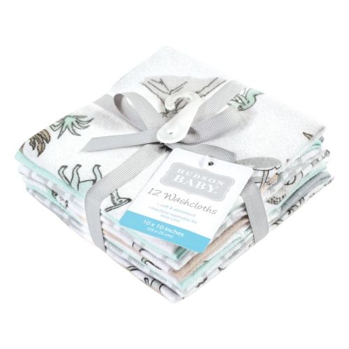 Hudson Baby Flannel Cotton Washcloths, Neutral Dino World 12-pack, One Size