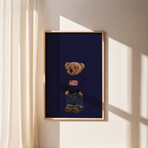 Iconic Polo Bear Canvas, Polo Bear Wall Art Poster, Fashion Magazine Poster, Vintage Fashion Magazine Poster, Printable Polo Ralph