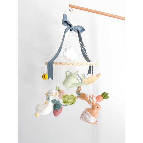 Handmade Garden Rabbit Crib Mobile: Wool Felt Nursery Decor