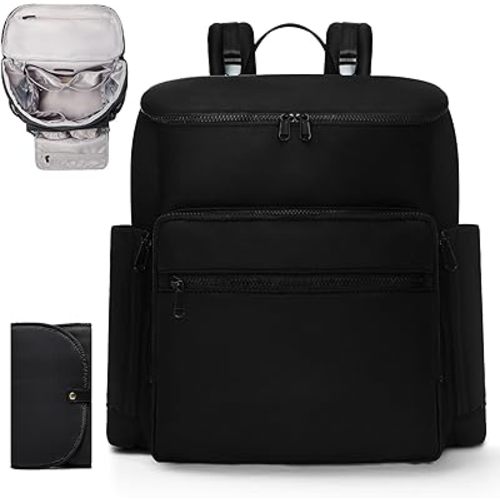 Diaper Bag Backpack, Neoprene Bag Backpack, Large Diaper Backpack with 16 Diaper Bag Organizers, 4 Insulated Pockets, Lighweight Travel Baby Bag with Changing Pad for Mom & Dad, Black