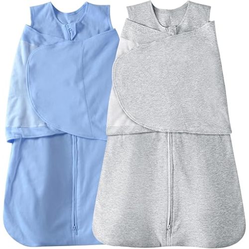 Baby Swaddle,3-6 Months,3-Way Adjustable Wearable Transition Swaddles Blanket Boy And Girl,100% Cotton,TOG 1.0(Blue&Grey)