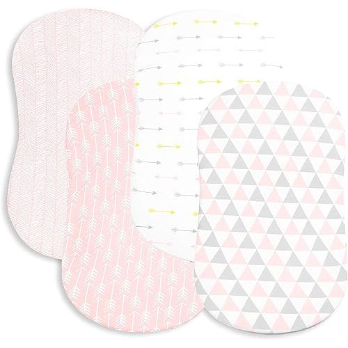 Bassinet Bed Sheets – Premium Bassinet Fitted Sheets for Halo, Mika Micky, Maxi COSI & Others - 4 Pack – 100% Jersey Knit - Bassinet Bedding for Standard Size Oval or Halo Bassinet Pads for Girls