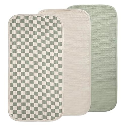 mushie Water Repellent Changing Pad Liners | Made with Organic Cotton | Set of 3 (Olive Check Combo)