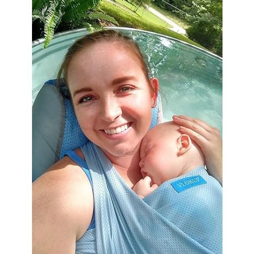 Water Baby Carrier, Baby Sling Carrier, Baby Wrap Carrier for Newborn, Infant, Toddler, Breathable Lightweight Stretch Mesh Water Sling, Nice for Summer, Pool, Beach, Swimming, Lakeblue
