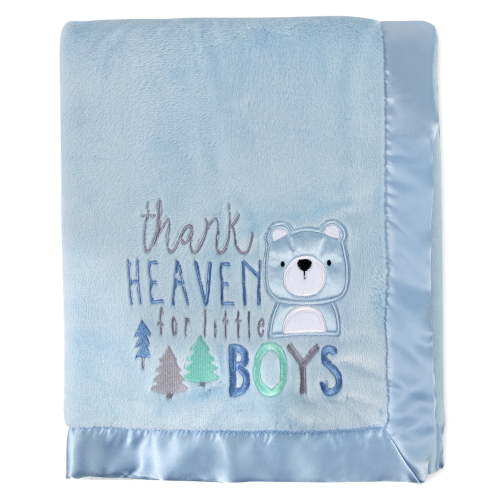 Baby Essentials Newborn and Infant Baby Boys Satin Trim Thank Heaven for Little Boys Blanket for Sleep, Lounge, Naps, Cuddling, Swaddling, Crib and Stroller