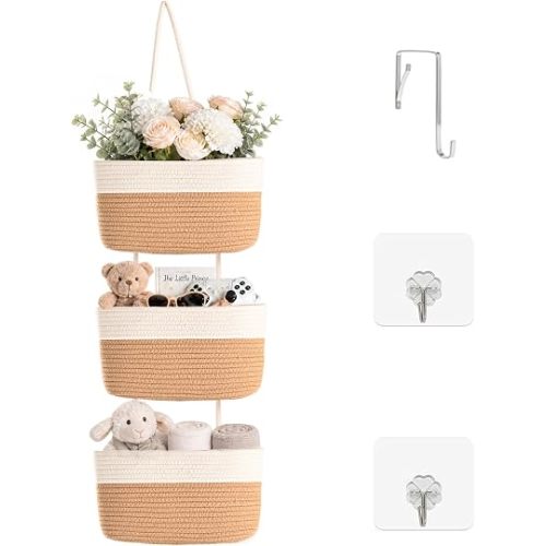 ICERZCZ Hanging Baskets for Organizing 3-Tier Wall Basket Khaki & Off White