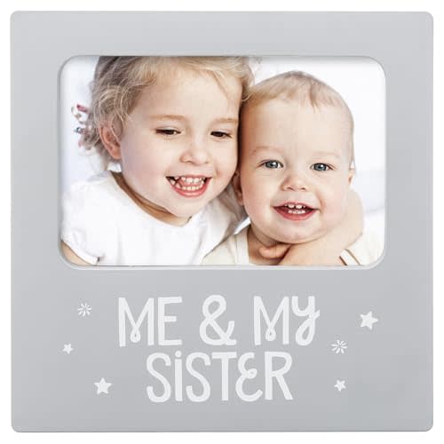 tiny ideas Me and My Sister Picture Frame, Baby Keepsake Frame, Sibling Gifts for Sisters, Brothers, Birthday, Shower, Baptism, Newborn Nursery Decor, 4x6 Photo Insert, Gray